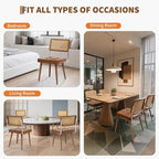 GarveeHome Natural Rattan Dining Chairs Set of 2, PU Upholstered Kitchen Chairs with Tall Cane Backrest and Strong Wood Legs for Dining Room, Kitchen, Restaurant, Brown