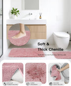 IMAVO Pink Bathroom Accessories,Non Slip Super Absorbent Rugs and Waterproof Shower Curtain with Hooks,Complete Bathroom Set for Bathroom Décor