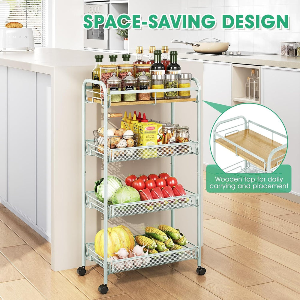 TOOLF 4-Tier Rolling Cart, Metal Utility Cart, Slide Out Storage Cart with Wo...