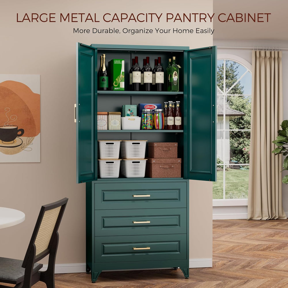 75" Tall Kitchen Pantry Cabinet, Storage Cabinet with 3 Drawers | Metal ...