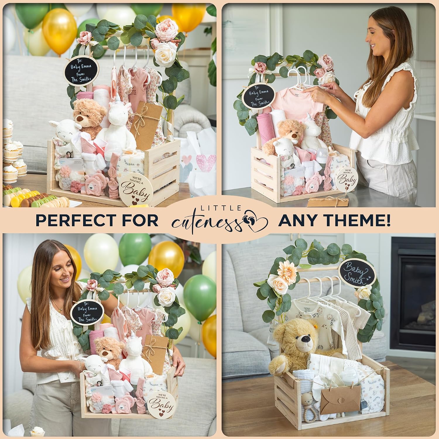 Wooden Baby Shower Crate Closet, Personalized Baby Shower Basket, Natural with Clear Acrylic Front