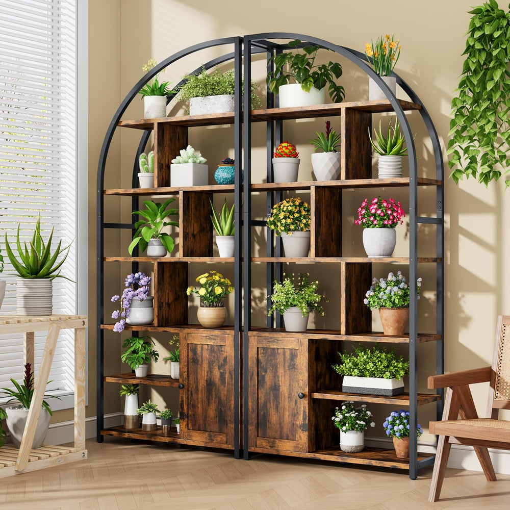 Jehiatek 71" Arc Gold Bookshelf with Storage Cabinet, Tall 6 Tiers Indus...