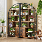 Jehiatek 71" Arc Gold Bookshelf with Storage Cabinet, Tall 6 Tiers Industrial Bookcase with Sturdy Metal Frame, Geometric Book Shelf for Lving Room, Home Office, Black and Brown