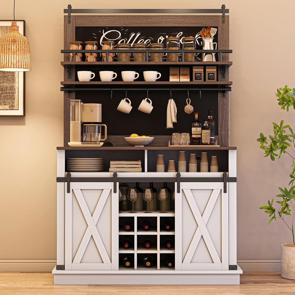 IDEALHOUSE Coffee Bar Cabinet, Farmhouse Buffet Cabinet with Storage, 75&quot...