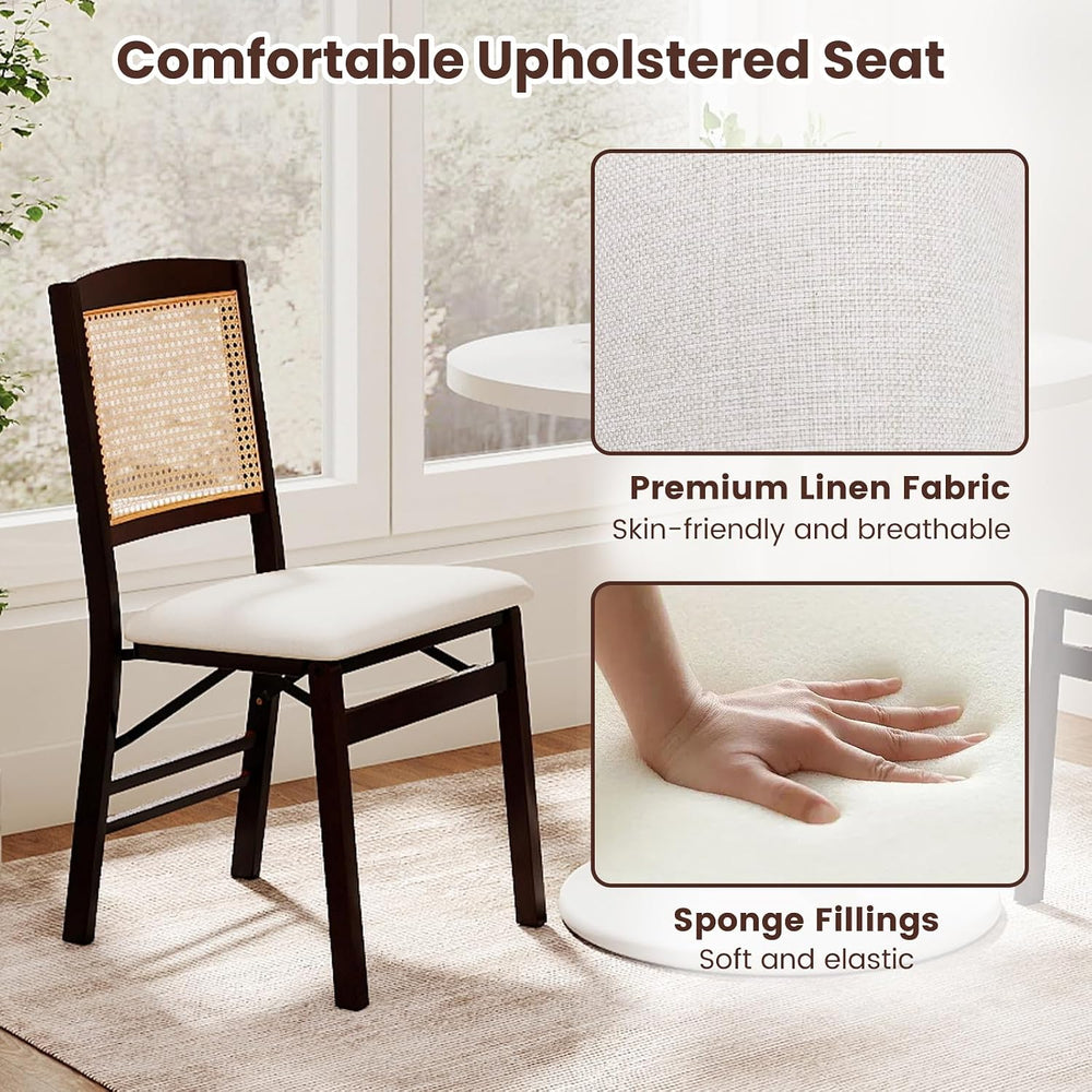 KOTEK Folding Dining Chairs Set of 4, Wooden Kitchen Chairs with Padded Seat ...