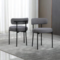 DYHOME Dark Grey Dining Chairs Set of 2, Mid-Century Modern Dining Chairs, Kitchen Dining Room Chairs, Curved Backrest Round Upholstered Boucle Sherpa Dining Chair with Black Metal Legs