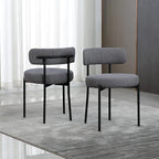 DYHOME Dark Grey Dining Chairs Set of 2, Mid-Century Modern Dining Chairs, Kitchen Dining Room Chairs, Curved Backrest Round Upholstered Boucle Sherpa Dining Chair with Black Metal Legs