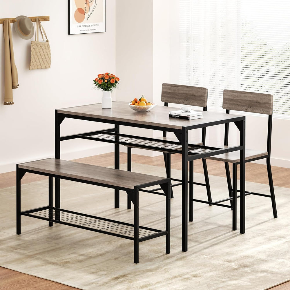 Shintenchi Kitchen Table Chairs Set of 4 with Bench and Chairs, Oak Gray | Di...