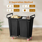 Large laundry hamper with Wheels, 2 Bag 360L Big Rolling Laundry Basket Sorter Cart, Extra Large Laundry Clothes Hamper, Heavy Duty Laundry Basket Organizer for Laundry Room,Bathroom