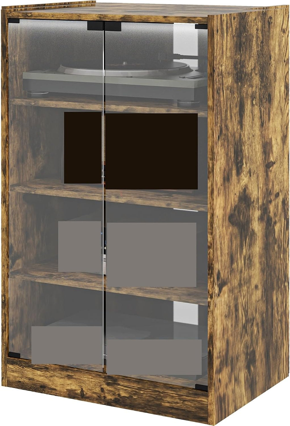 Retro Media Cabinet with 4-Tier Stereo, Modern Audio Video Media Stand with A...