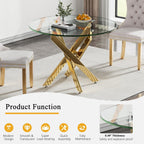 Round Glass Dining Table Set for 2, Small Kitchen Table Set for 2, 35" Round Glass Table & Gold Upholstered Velvet Chairs Set of 2, 3 Piece Round Dining Room Table Set for Breakfast Dinette Cafe