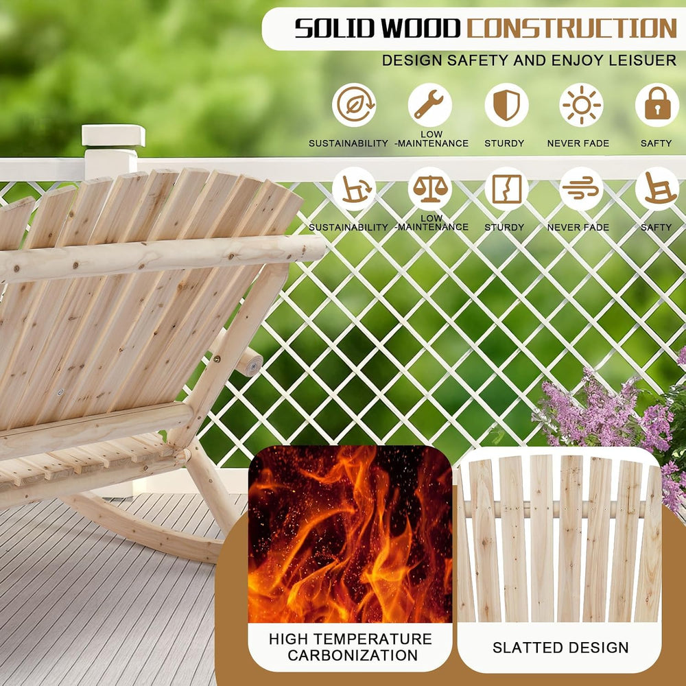 Outvita 2-Person Wood Rocking Chair, Fir Log Adirondack Rocker, Outdoor Wood ...