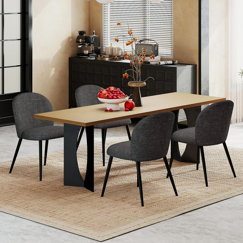 Dining Chairs Set of 2, Upholstered Chenille Dining Room Chairs with Black Me...
