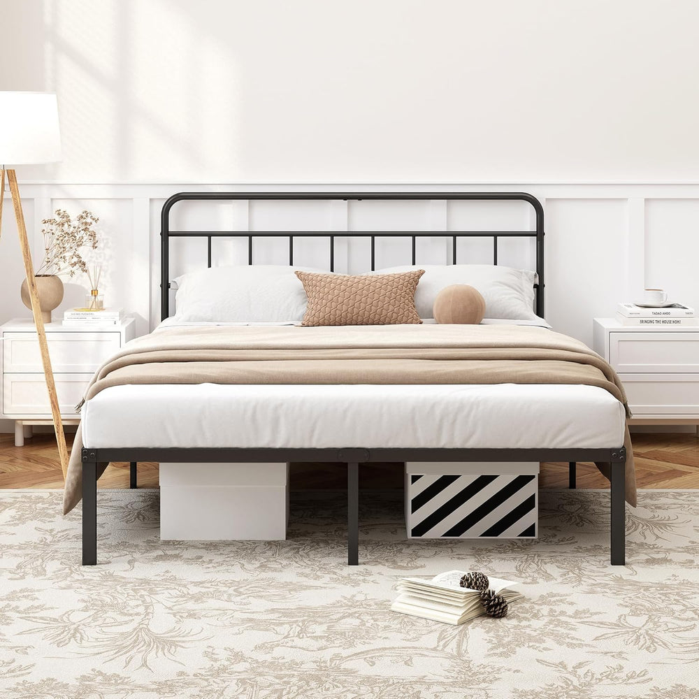 Kujielan 12 inches Full Size Bed Frame with Minimalist Headboard, Black
