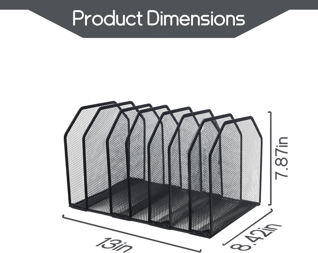 Adjustable Desk File Organizer,Detachable Office Folder Organizer,Compact Vertical Desk File Holder,Wrought Iron Paint,Suitable for Home, School, Office Classrooms (Black - 7 grids)