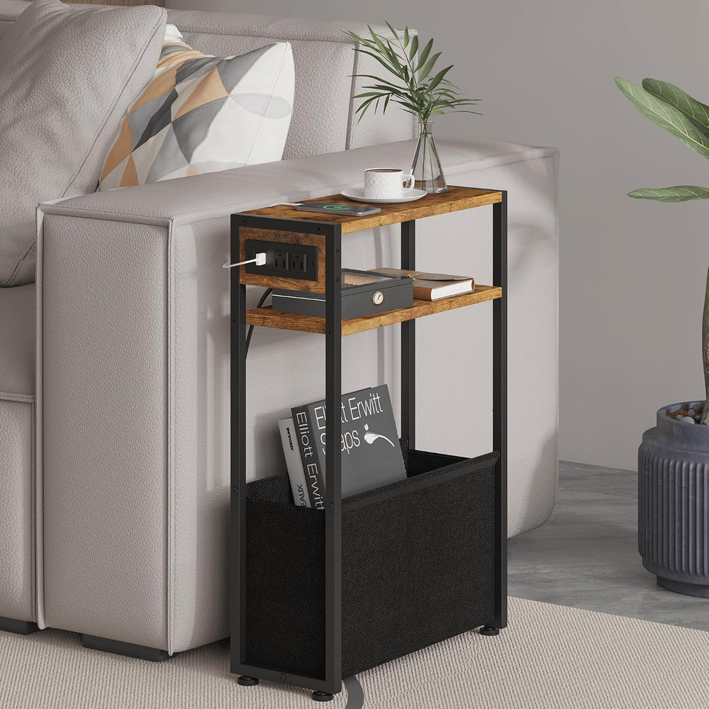 Leomonio Narrow Side Table, Slim End Tables with Fabric Basket, Skinny Table ...
