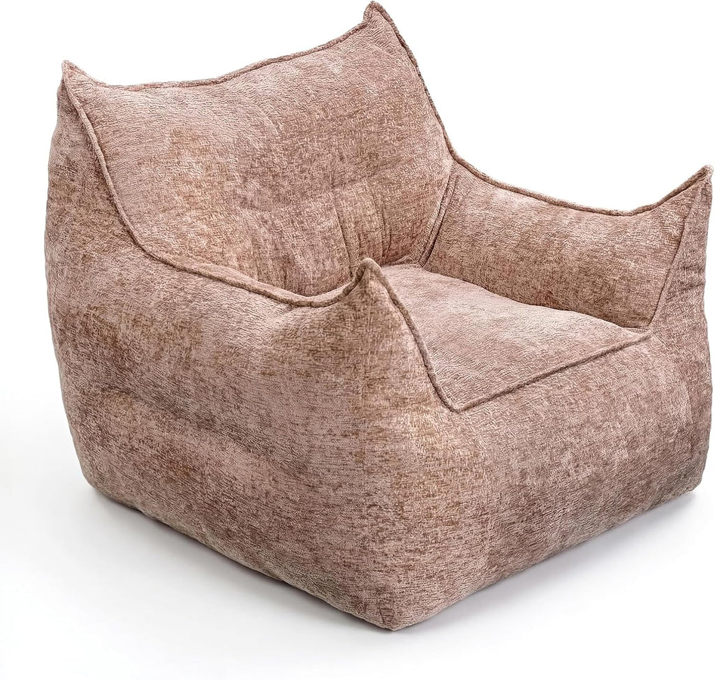 Bean Bag Chairs for Adults, Boneless Chair with Pillow for Bedroom, Khaki | Soft Foam Filled Floor Chair for Living Room, Bedroom, Lazy Sofa, Vacuum Packed Easy to Gift, 48H to Expand