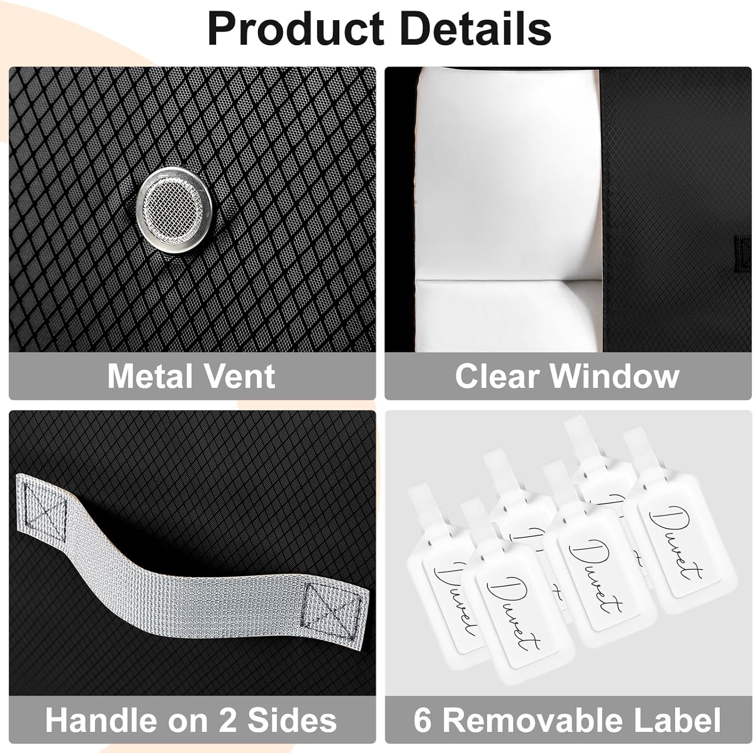 Comforter Storage Bag - 130L Large Capacity Blanket Storage Bags 3-Layer Ultra Space Saving Self Compression Organizer, Washable Compression Bags for Storage Comforter Blanket, 6-Pack, Black