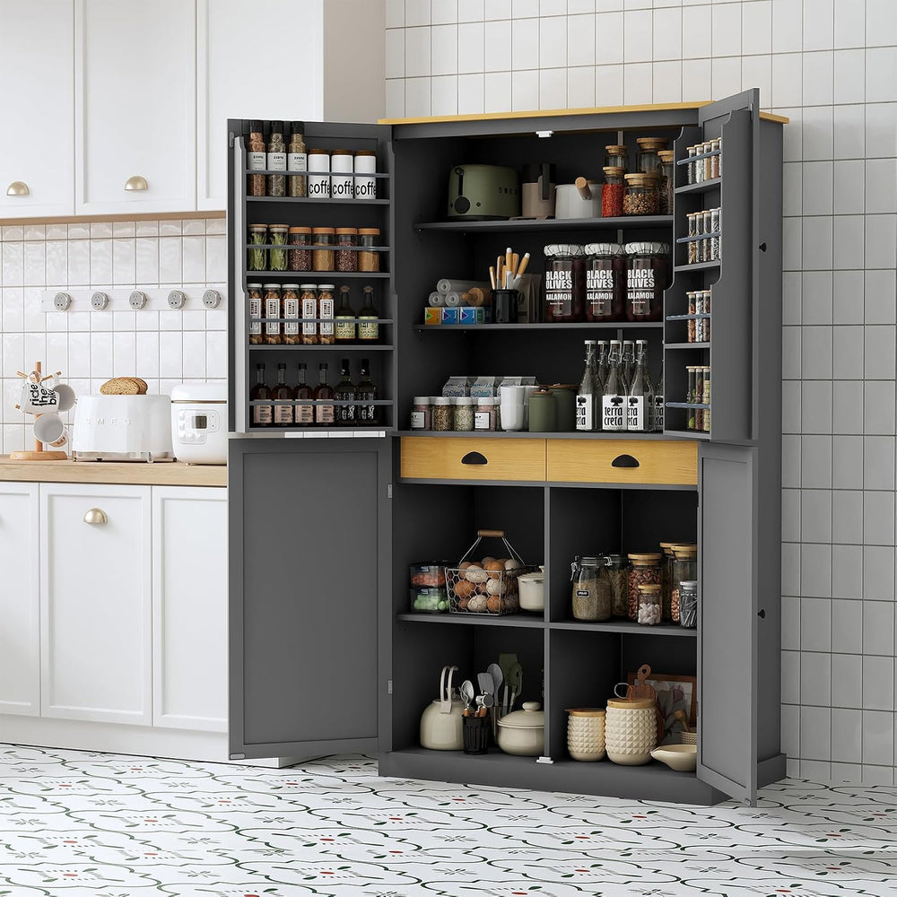 71.3" Tall Wooden Storage Cabinet with 4 Doors and Adjustable Shelves, 4...