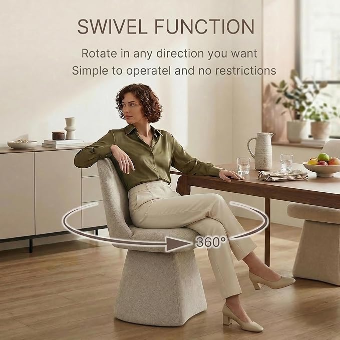 Swivel Dining Chairs Set of 2, Upholstered Mid Century Modern Deskchair with ...