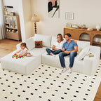 96" Modular Sectional Couch, Boneless L Shaped Cloud Sofa with Chaise Lounge, Corduroy Upholstered Couches Memory Foam Deep Seat, No Assembly Required, Ideal for Living Room(White, Left Facing)