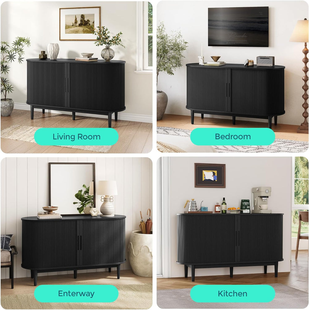 LINSY HOME 55" Sideboard Buffet Cabinet,Tambour Sliding Doors & Draw...