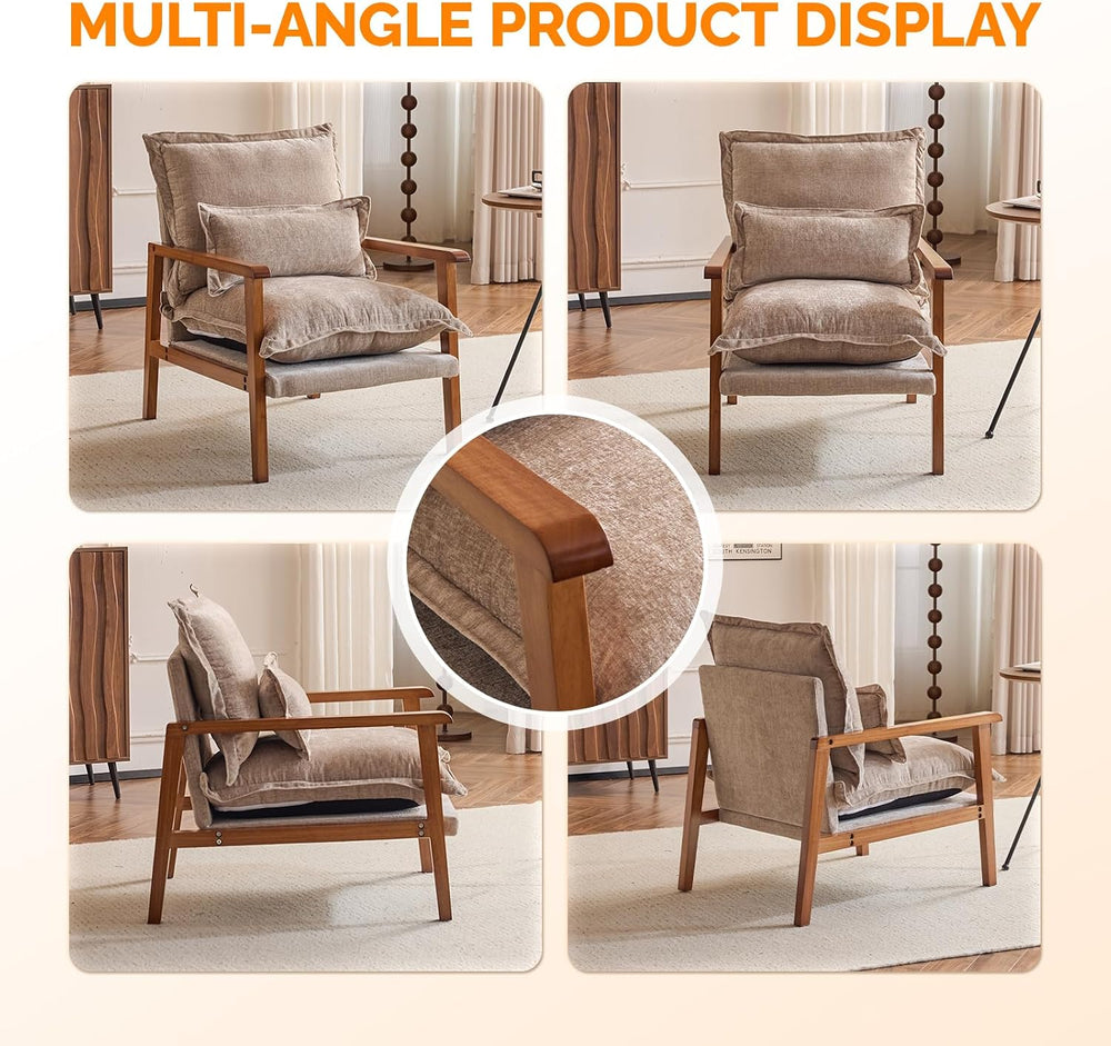 VINGLI Mid-Century Modern Cloud Accent Armchair with Lumbar Pillow, 6.3'&...