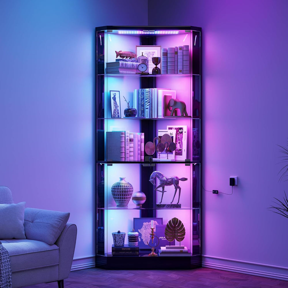 Lvifur Corner Display Cabinet with RGB Lights,5-Tiers Curio Cabinet Display C...