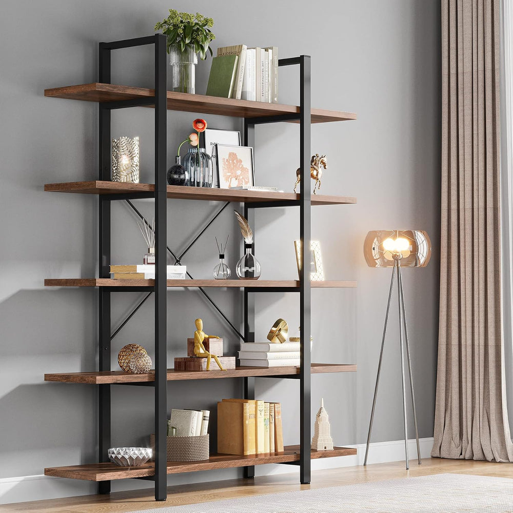 Tribesigns 5-Tier Bookshelf, Vintage Industrial Style Bookcase 72 H x 12 W x ...