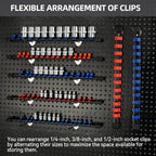 Socket Organizer Drive ABS Tools - Blue Socket Holder, Premium Quality 12 Pieces Socket Holders Kit 1/4-Inch x 64 Clips, 3/8-Inch x 60 Clips, 1/2-Inch x 48 Clips（12PC,Blue)