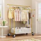Clothes Rack, Double Rod Clothing Rack with Storage Bag & Sturdy Wheels, Metal Garment Rack for Closet Organizers and Storage, 43.3" W×17.7" D×63" H