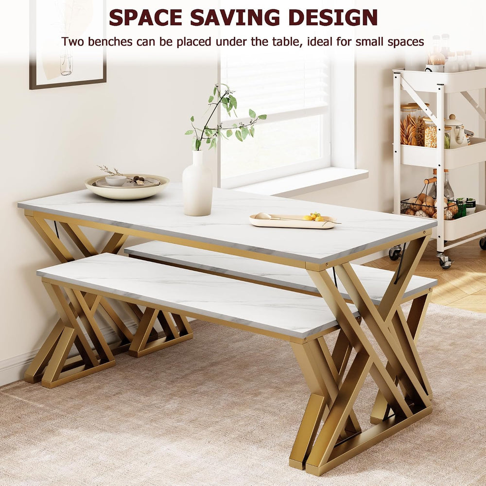 GAOMON Dining Table Bench Set for 4, Kitchen Table Set With 2 Benches, Rectan...