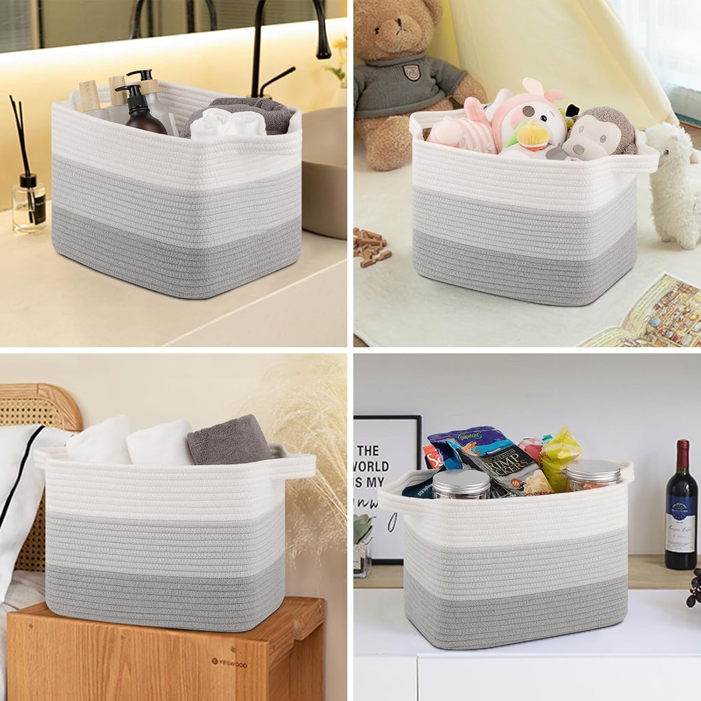 Storage Baskets for Organizing, Woven Baskets for Shelves, Rectangle Decorative Organizer for Storage Clothes, Toy, Books, Towels Nursery Bins 3 Pack (Gradient Grey, 14.17"x9.85"x9.45")