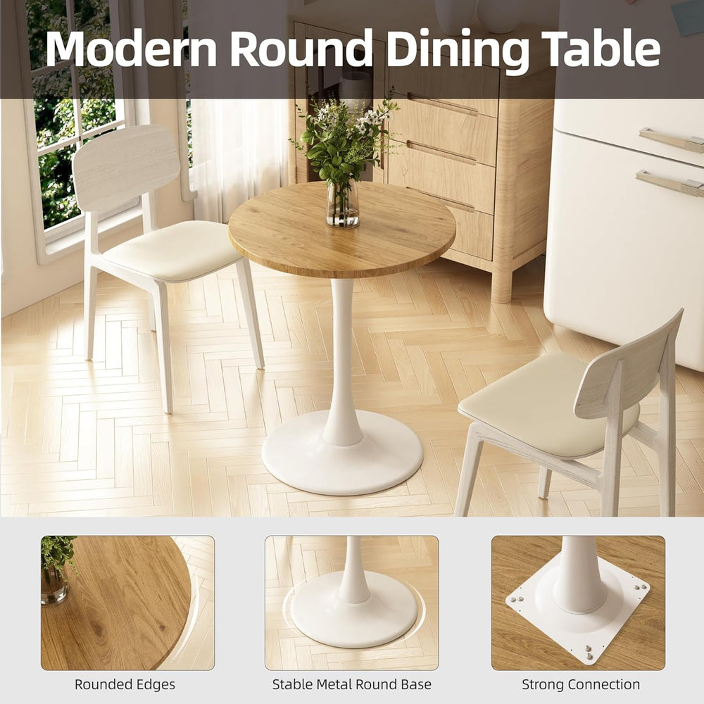Round Dining Table 30" Circle Tulip Table with Wood Thickened Tabletop &...