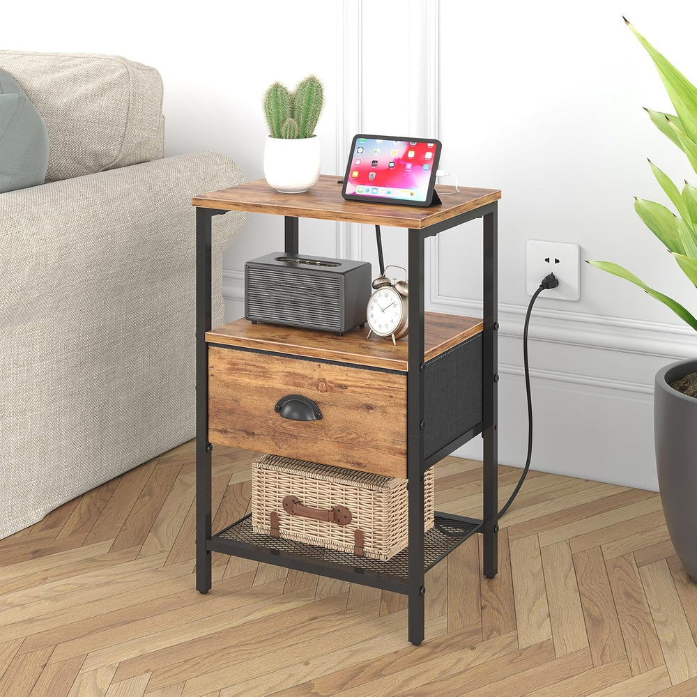 sthmec Nightstands Set of 2, Night Stands with Charging Station and Fabric Dr...