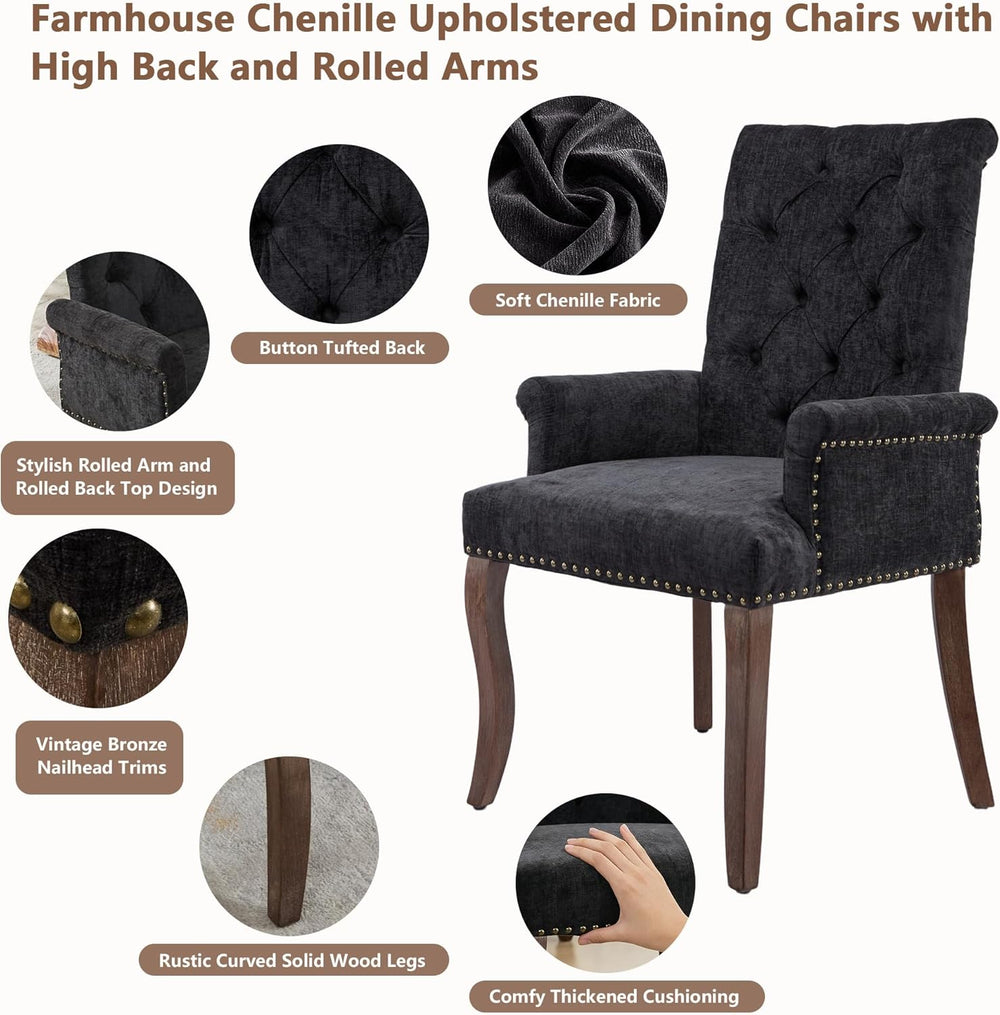 mikibama Chenille Upholstered Dining Chairs with High Back Set of 2,Vintage T...