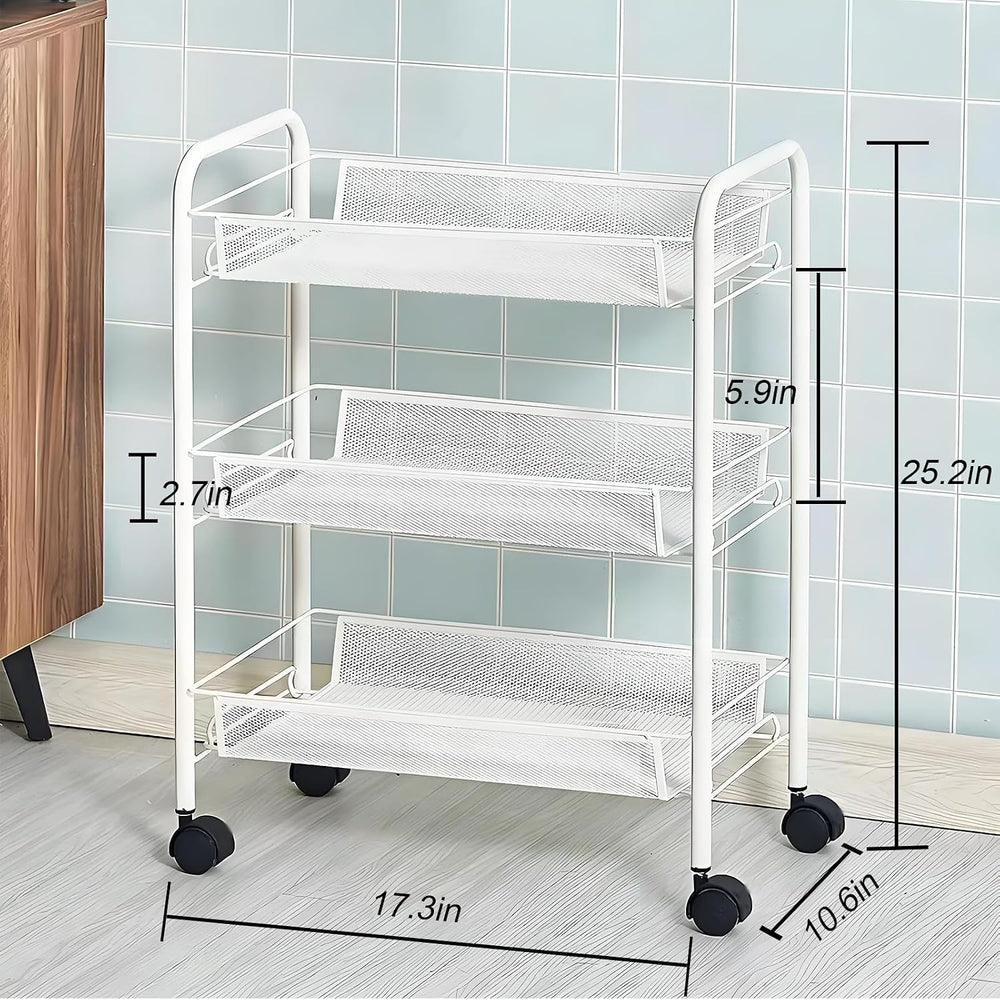Storage Carts 3-Tier, Metal Utility Rolling Cart with Wheels, Snack Shelves, ...
