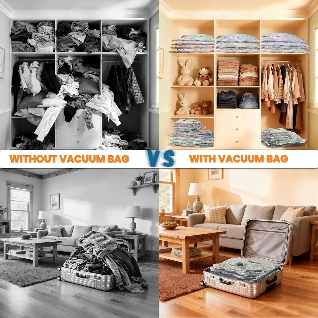 Space Saver Vacuum Storage Bags with Electric Pump, 18 PCS (6S,6M,4L,2J) Space Saver Vacuum Seal Bags for Clothing, Travel, Bedding, Blanket, Pillow, Comforter