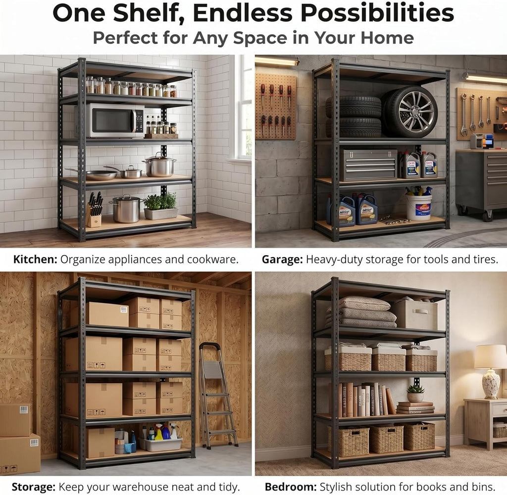 Heavy Duty Garage Shelving 36" W x 16" D x 72" H, 2850 LBS Storage Shelves 5-Tier Adjustable, Boltless Metal Rack with Extra Deep Shelves for Warehouse Basement Workshop, Black