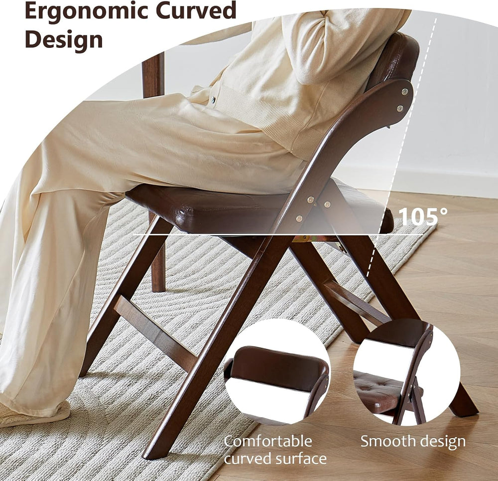 Wood Folding Chairs Set of 2, Upholstered Foldable Dining Chairs