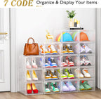 12 Pack Clear Shoe Storage Organizer with Magnetic Door,Stackable Plastic Shoe Boxes for Sneakers,Boots,and Heels,Space-Saving Foldable Shoe Rack for Closet,Durable Shoe Cabinet Organizer,White