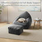 Bean Bag Chair with Ottoman, Bean Bag Sofa,Accent Chairs,Corduroy Fabric, Comfortable Reading Chairs for Living Room, Bedroom, Reading Nook,Modern Lounge Reclining Chair with Footrest (GRAY, Medium)