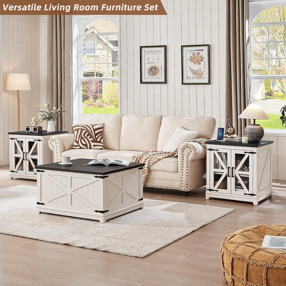 Joaxswe Farmhouse Coffee Table Set 3, End Table and Coffee Table | White 24&#...