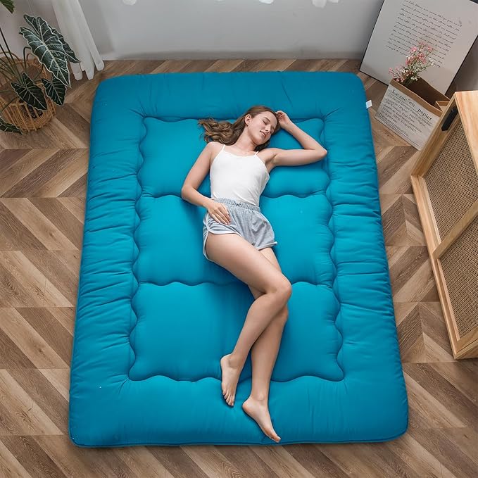 MAXYOYO Japanese Floor Mattress Futon Mattress, 4" Thicken Tatami Mat Sleeping Pad Foldable Roll Up Mat Boys Girls Dormitory Pad Kids Floor Lounger Pillow Bed, Charcoal Grey, Queen Size