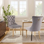 Velvet Upholstered Dining Chairs Set of 8, Modern Style Kitchen Side Chairs with Nailhead Trim and Gold Plated Leg, Metal Pulling Ring for Dining Room Living Room(Grey)