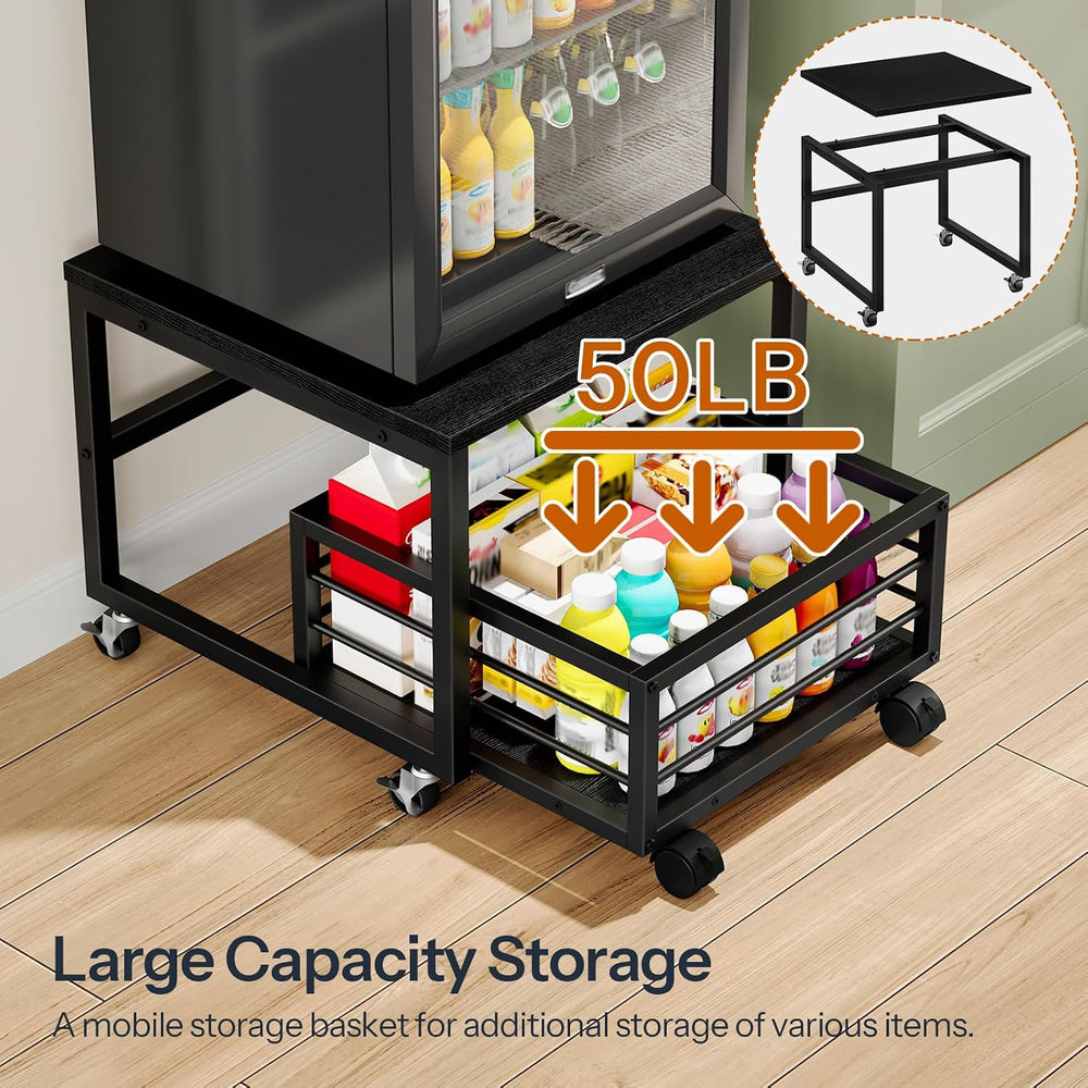 HOOBRO End Table, Mini Fridge Stand with Storage, Mini Fridge Table with Whee...