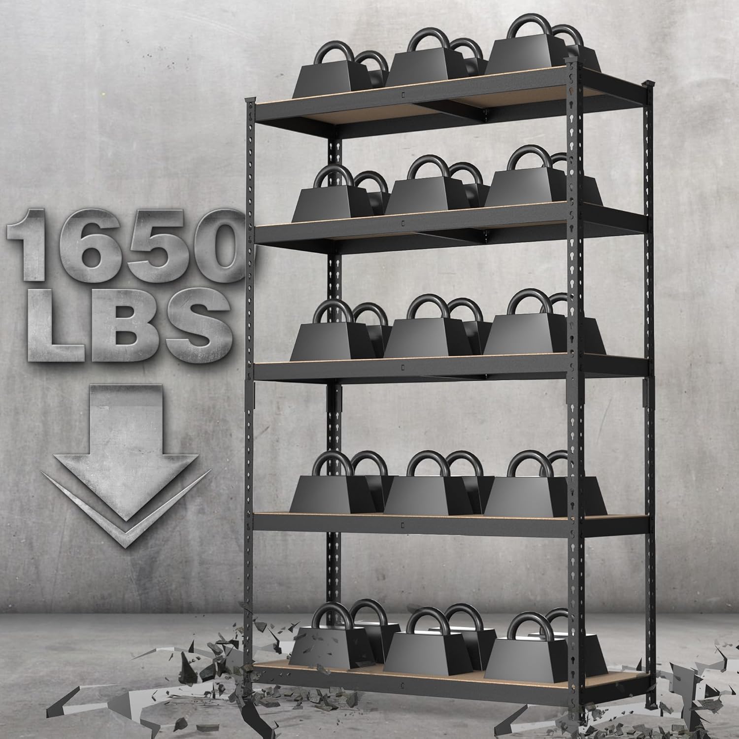 WORKPRO 5-Tier Steel Shelving Unit-Black, 35-3/10”W x 17-1/2”D x 72”H, Adjustable Storage Rack, Heavy Duty Shelf with MDF Board, 1650 lbs Load Capacity (Total) for Garage, Basement, Warehouse, Kitchen