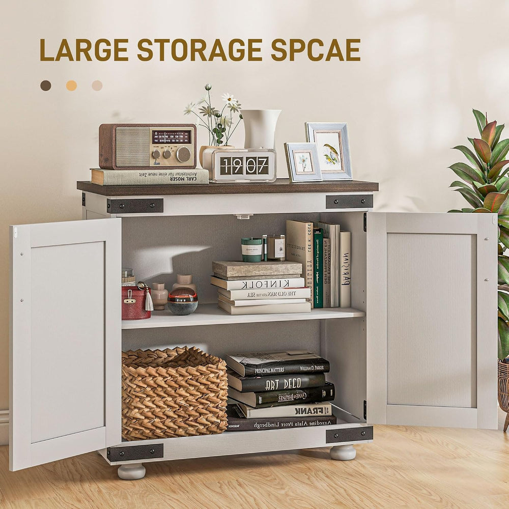 Farmhouse Kitchen Pantry, White Sideboard Buffet Cabinet with Barn Door and A...