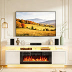 oneinmil 70" White Fireplace TV Stand for Living Room, Electric Fireplace Entertainment Center with Dual LED Lights & Storage Cabinets, Fits TVs up to 80", Media Console for Home Office, White