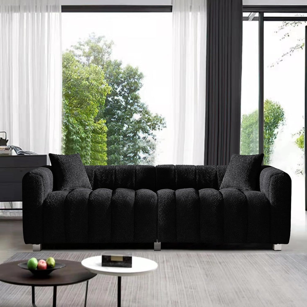 87.4" Modern 3 Seater Sofa Couch for Living Room, Mid Century Fluffy Cou...